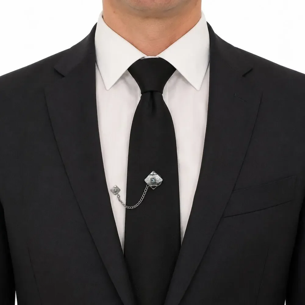 Vintage 70s Sarah Coventry Silver Tone Aqua Tie Tack Men's Jewelry